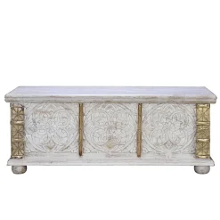 Wohnen Vintage Möbel*Vintage Holztruhe in Antikweiß mit Bronze - Volkma