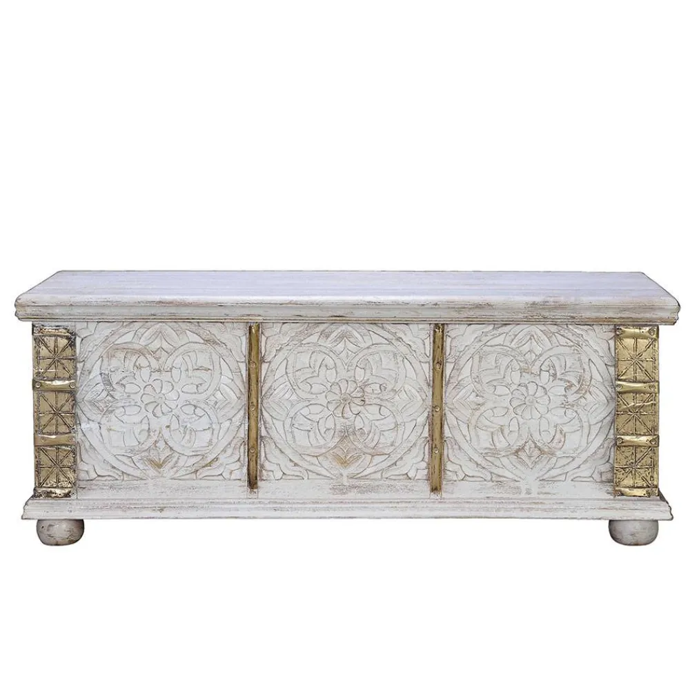 Wohnen Vintage Möbel*Vintage Holztruhe in Antikweiß mit Bronze - Volkma