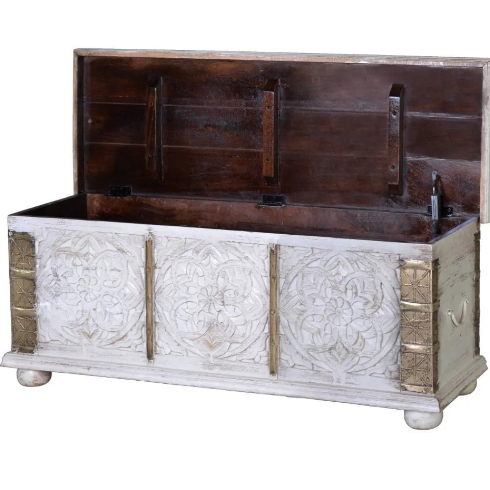 Wohnen Vintage Möbel*Vintage Holztruhe in Antikweiß mit Bronze - Volkma