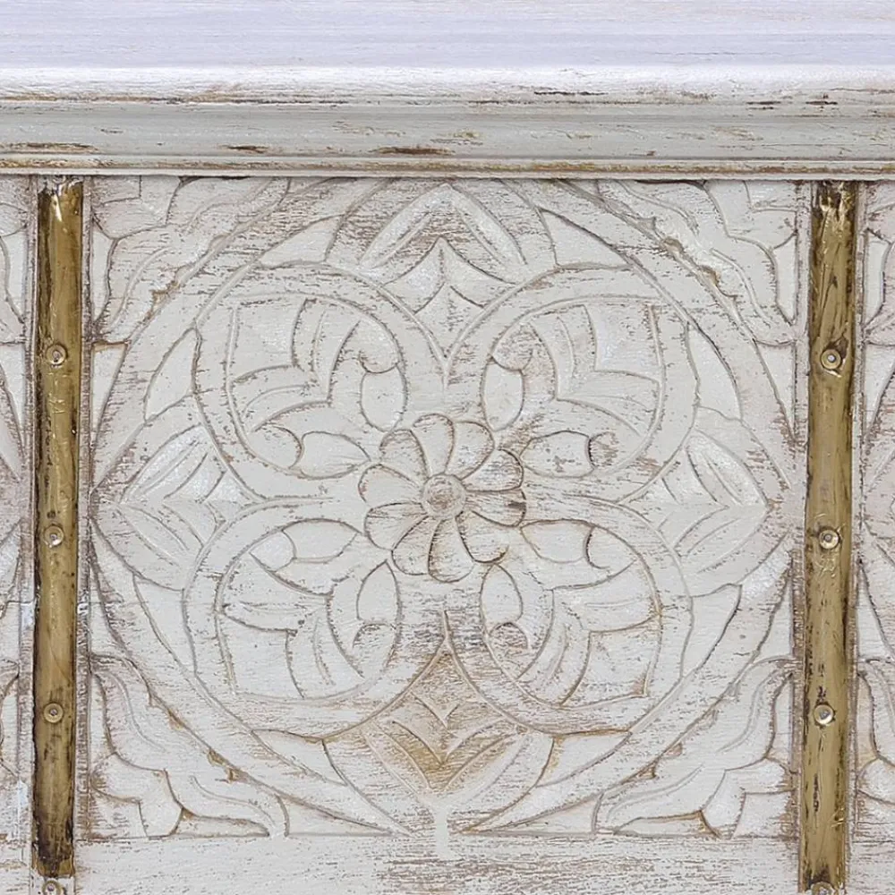 Wohnen Vintage Möbel*Vintage Holztruhe in Antikweiß mit Bronze - Volkma