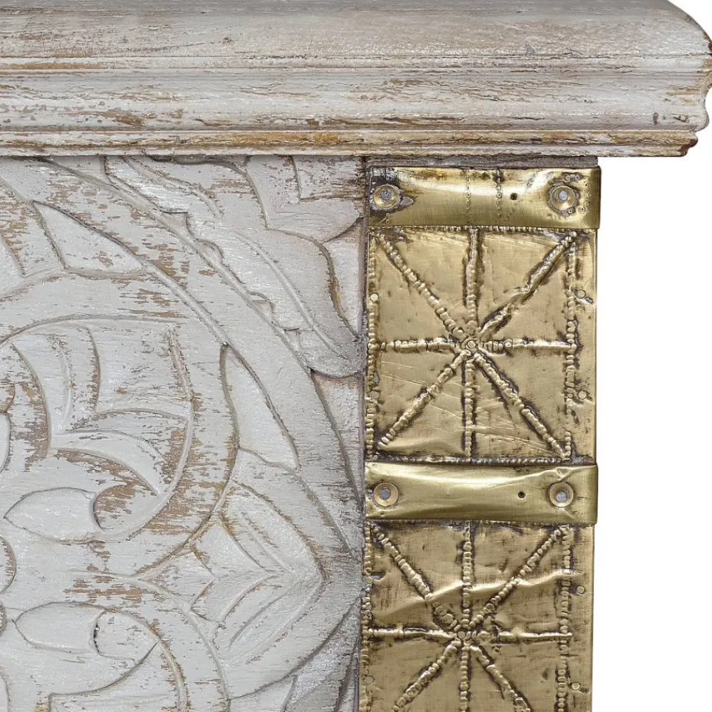 Wohnen Vintage Möbel*Vintage Holztruhe in Antikweiß mit Bronze - Volkma