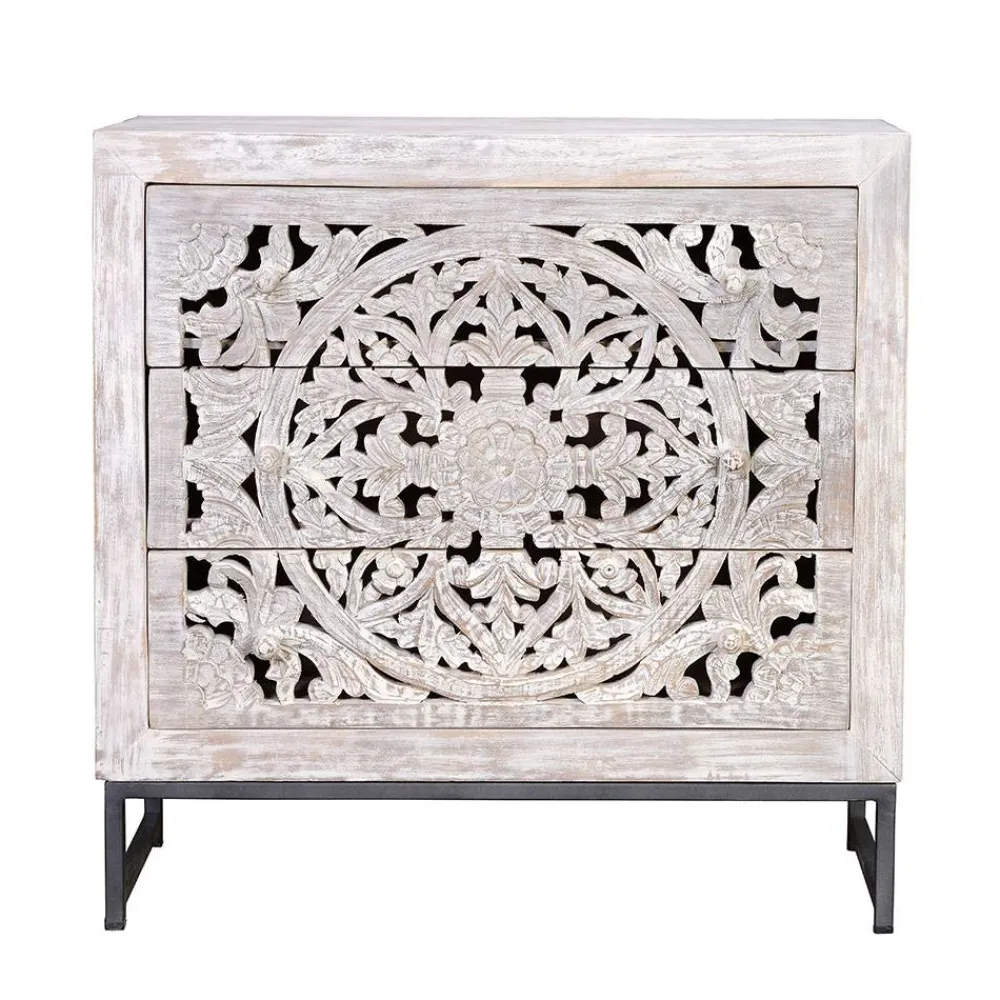 Wohnen Vintage Kommode in Mangoholz White Wash - Fudorus