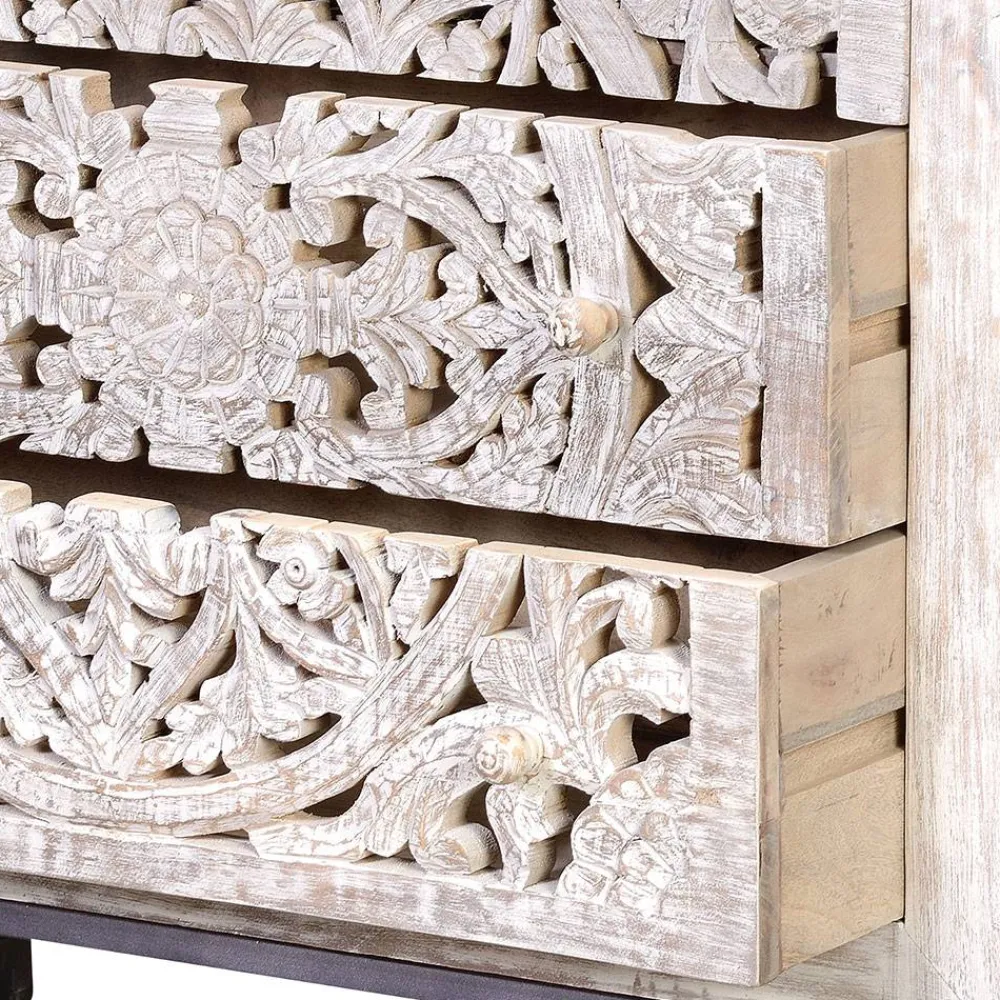 Wohnen Vintage Kommode in Mangoholz White Wash - Fudorus