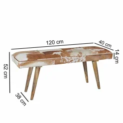 Wohnen Bettbänke|Sitzbank*Vintage Landhaus Bank Ilusiana mit Fell Leder Holz 120cm