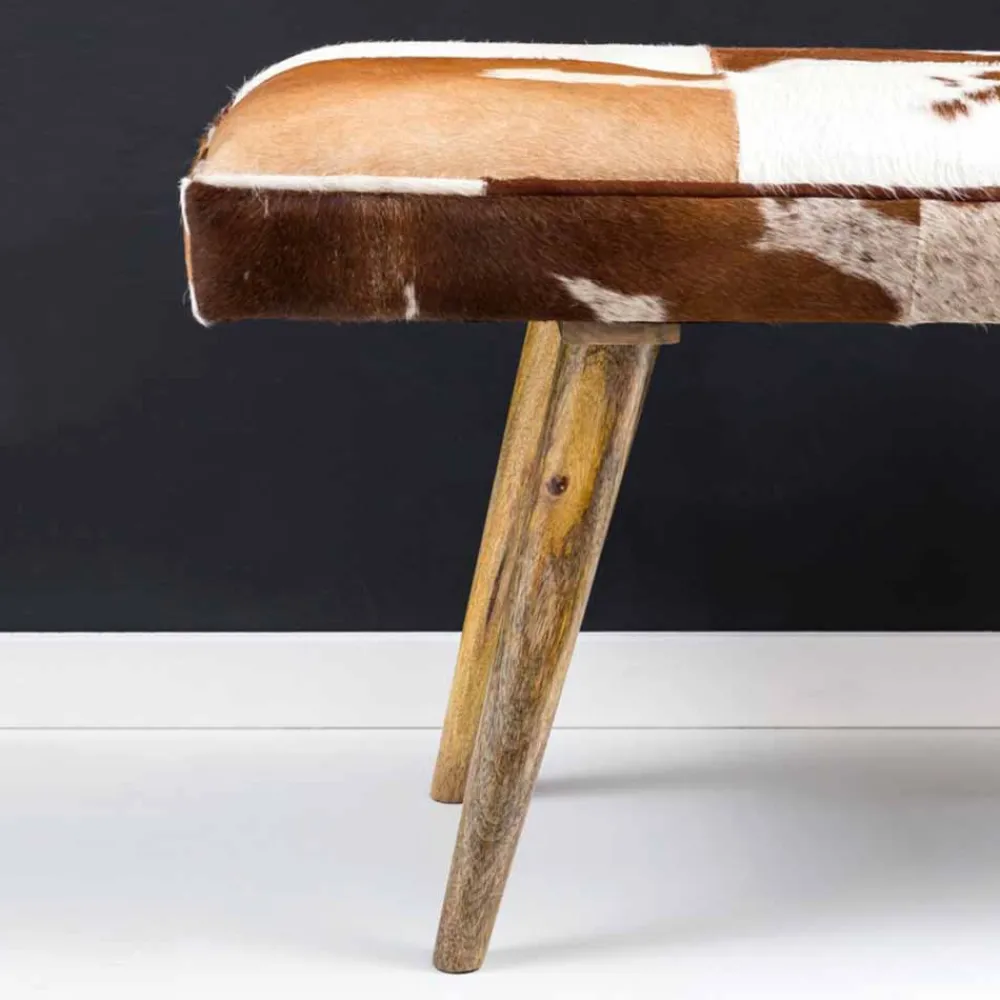 Wohnen Bettbänke|Sitzbank*Vintage Landhaus Bank Ilusiana mit Fell Leder Holz 120cm