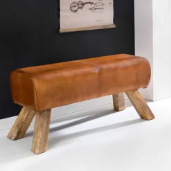 Wohnen Vintage Lederbank Snog mit Holzgestell rustikal