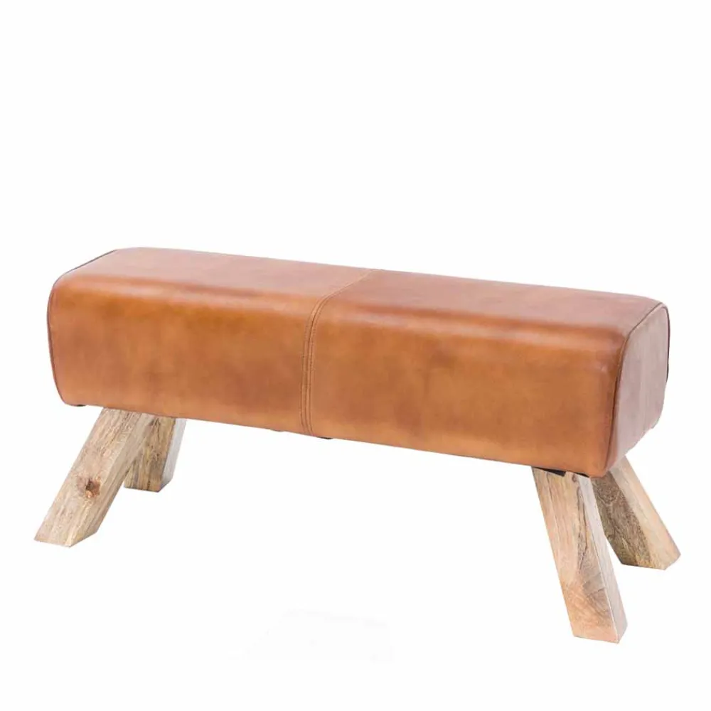 Wohnen Vintage Lederbank Snog mit Holzgestell rustikal
