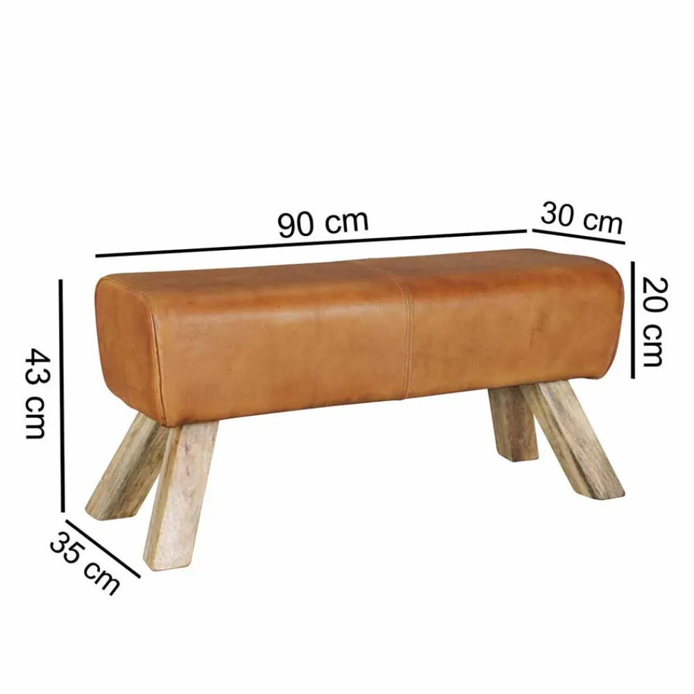 Wohnen Vintage Lederbank Snog mit Holzgestell rustikal