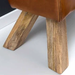 Wohnen Vintage Lederbank Snog mit Holzgestell rustikal