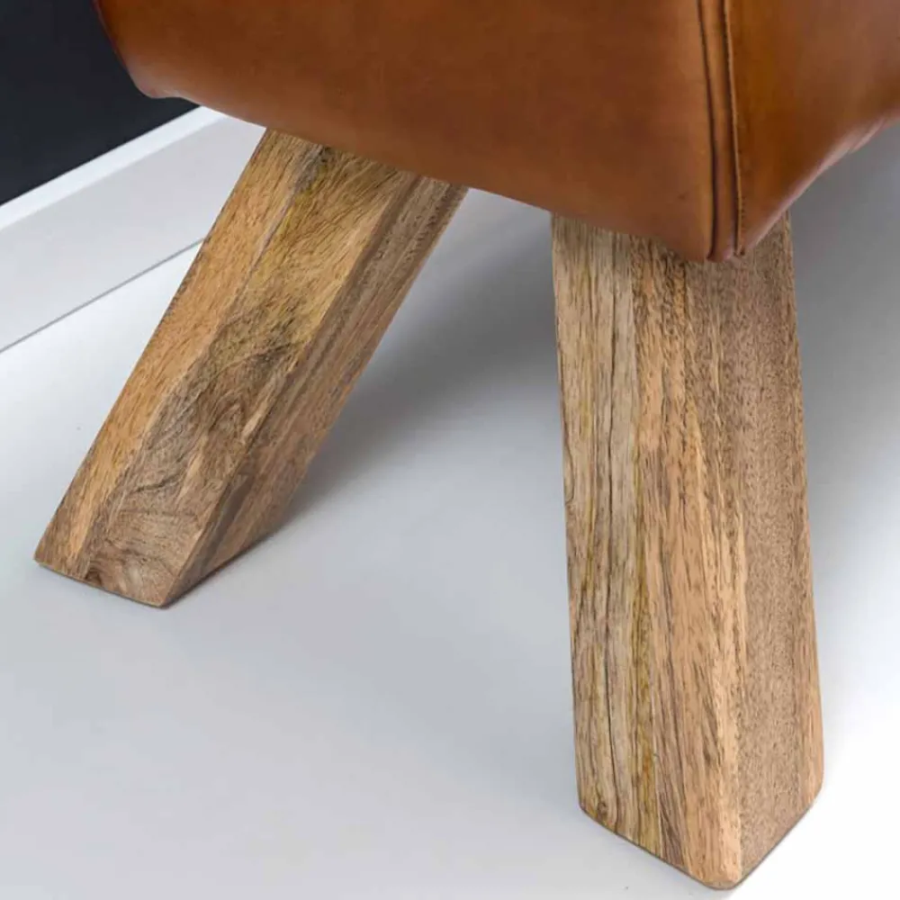 Wohnen Vintage Lederbank Snog mit Holzgestell rustikal