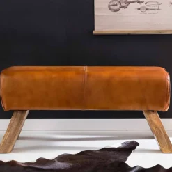 Wohnen Vintage Lederbank Snog mit Holzgestell rustikal