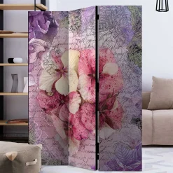 Wohnen Vintage Leinwand Paravent mit Blumen Motiv - Crabira