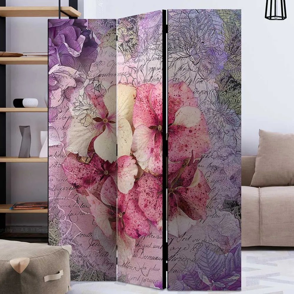 Wohnen Vintage Leinwand Paravent mit Blumen Motiv - Crabira