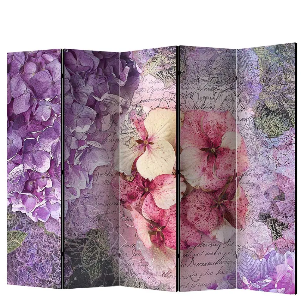 Wohnen Vintage Leinwand Paravent mit Blumen Motiv - Crabira