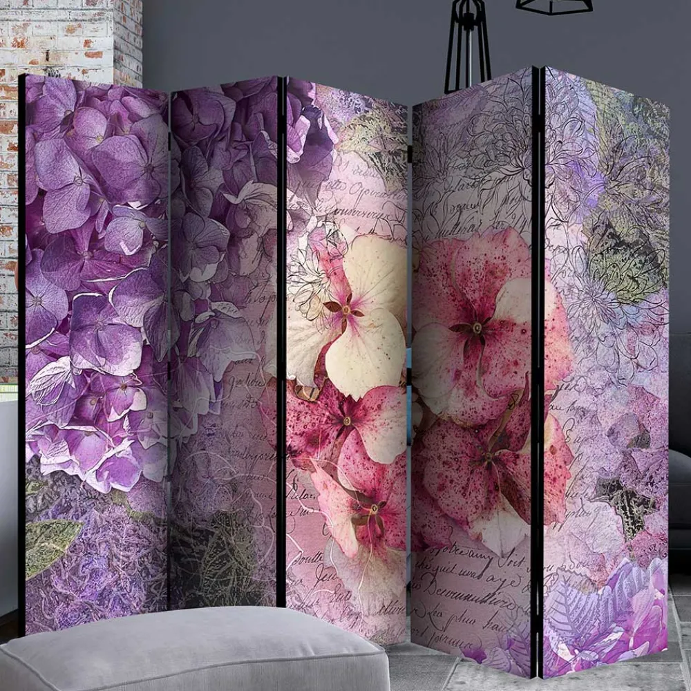 Wohnen Vintage Leinwand Paravent mit Blumen Motiv - Crabira