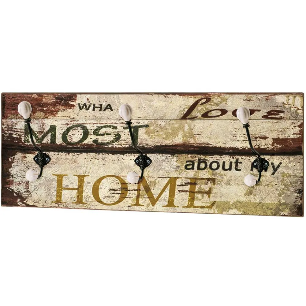 Wohnen Vintage Look Wandgarderobe mit Schrift bedruckt - Gyrineva