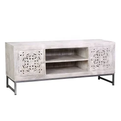 Wohnen Vintage Lowboard in Mangoholz White Wash - Fudorus