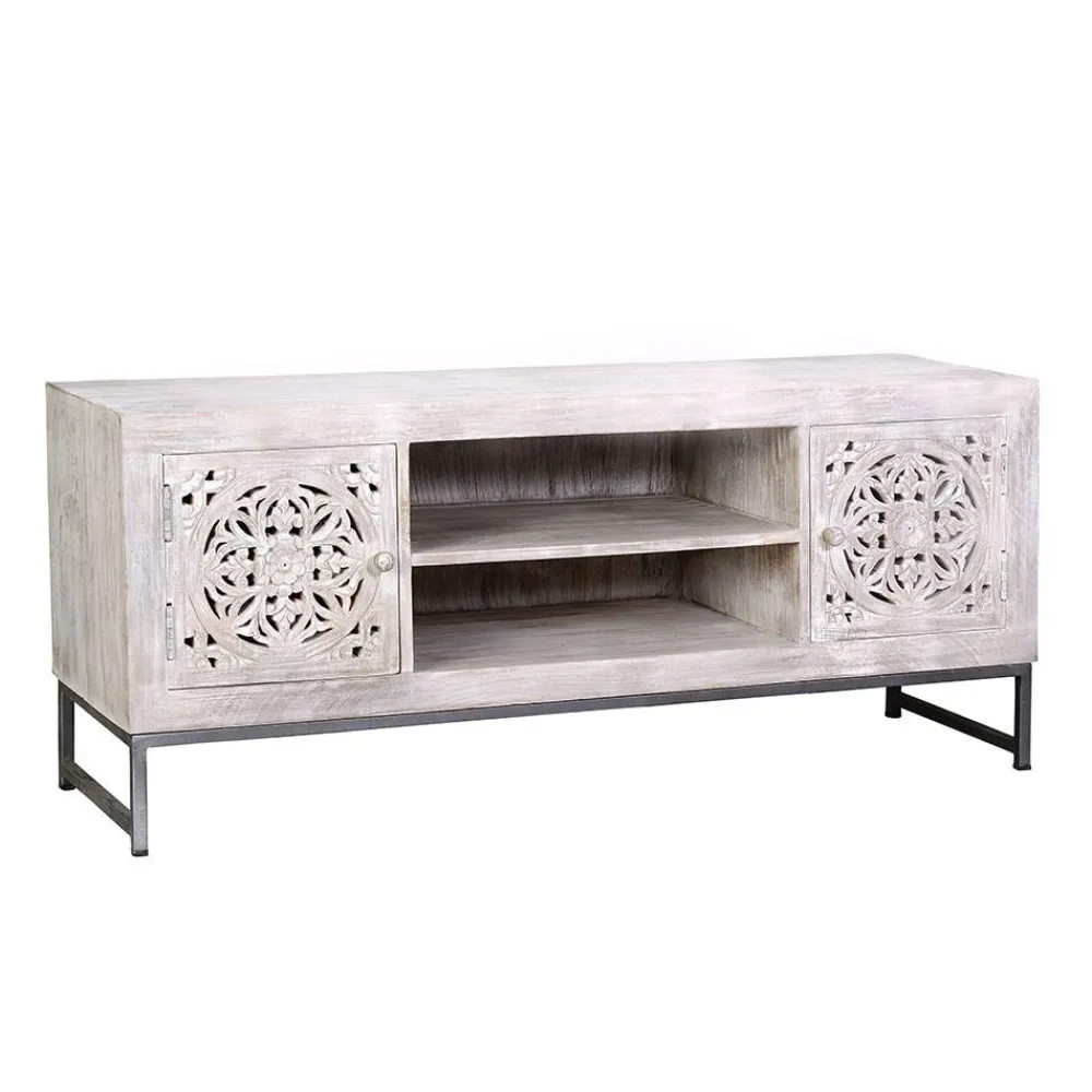 Wohnen Vintage Lowboard in Mangoholz White Wash - Fudorus