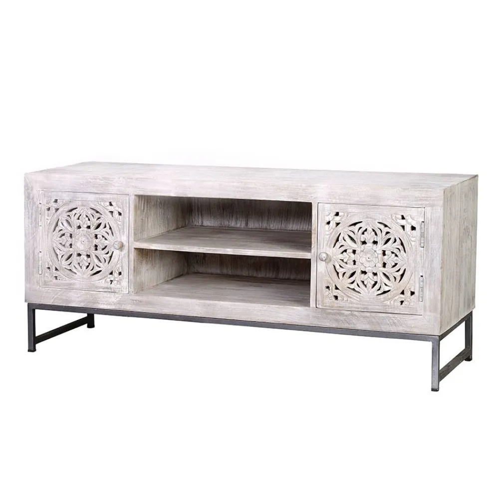 Wohnen Vintage Lowboard in Mangoholz White Wash - Fudorus