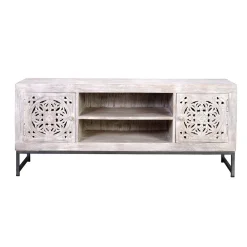 Wohnen Vintage Lowboard in Mangoholz White Wash - Fudorus