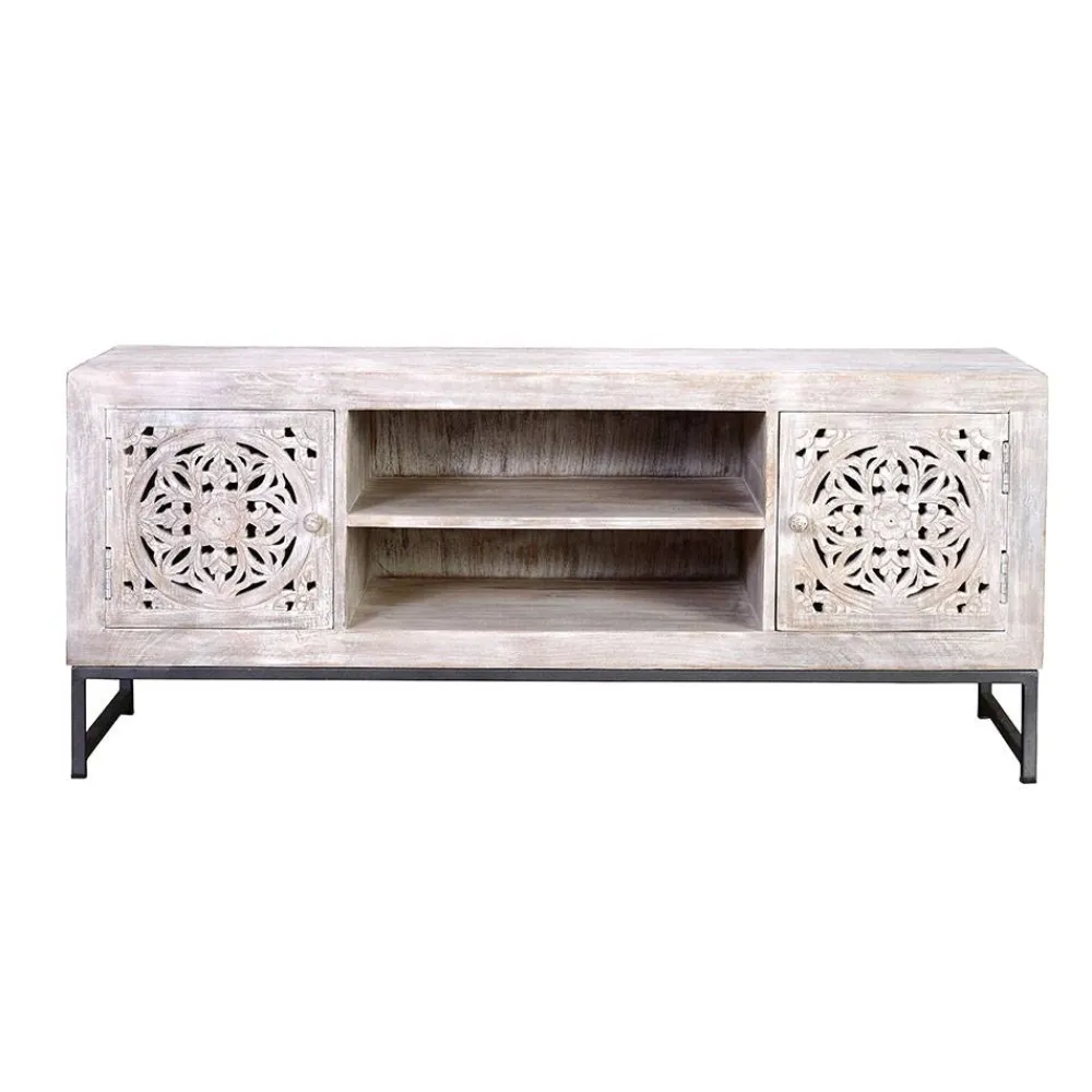 Wohnen Vintage Lowboard in Mangoholz White Wash - Fudorus