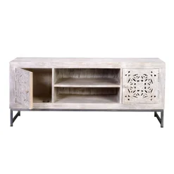 Wohnen Vintage Lowboard in Mangoholz White Wash - Fudorus