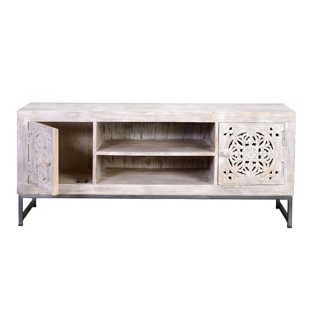 Wohnen Vintage Lowboard in Mangoholz White Wash - Fudorus