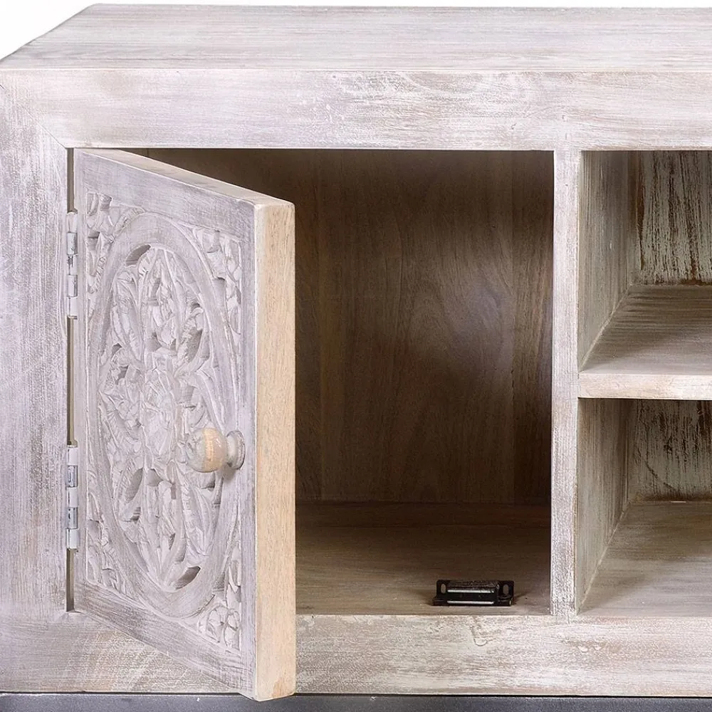 Wohnen Vintage Lowboard in Mangoholz White Wash - Fudorus