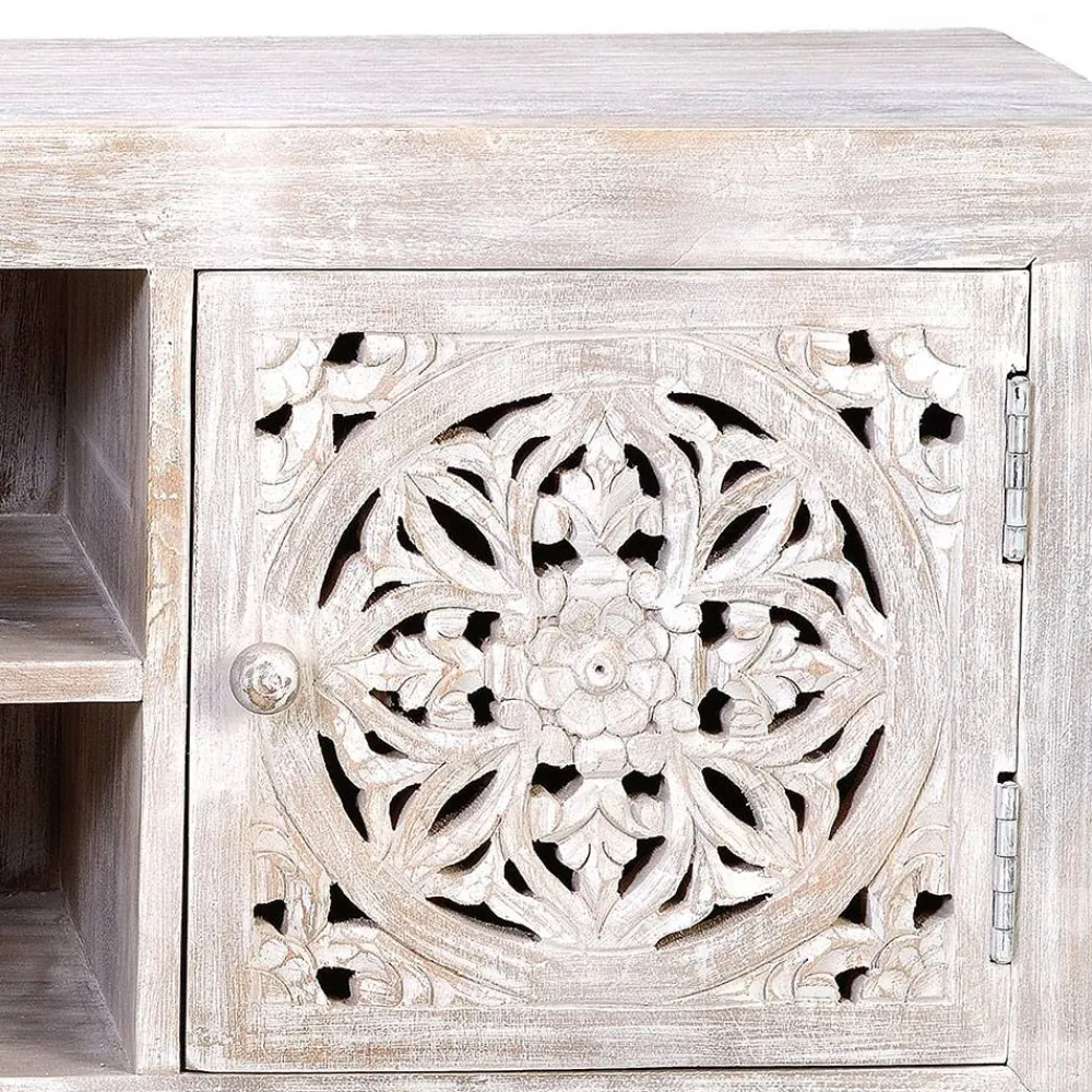 Wohnen Vintage Lowboard in Mangoholz White Wash - Fudorus