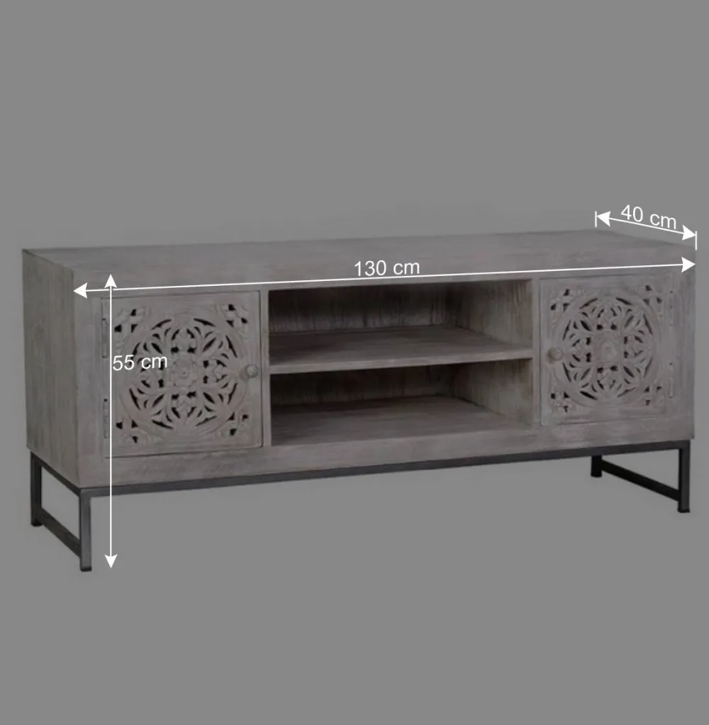 Wohnen Vintage Lowboard in Mangoholz White Wash - Fudorus