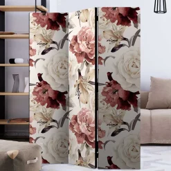 Wohnen Vintage Motiv Paravent mit Rosen in Rot Weiß - Vakuum