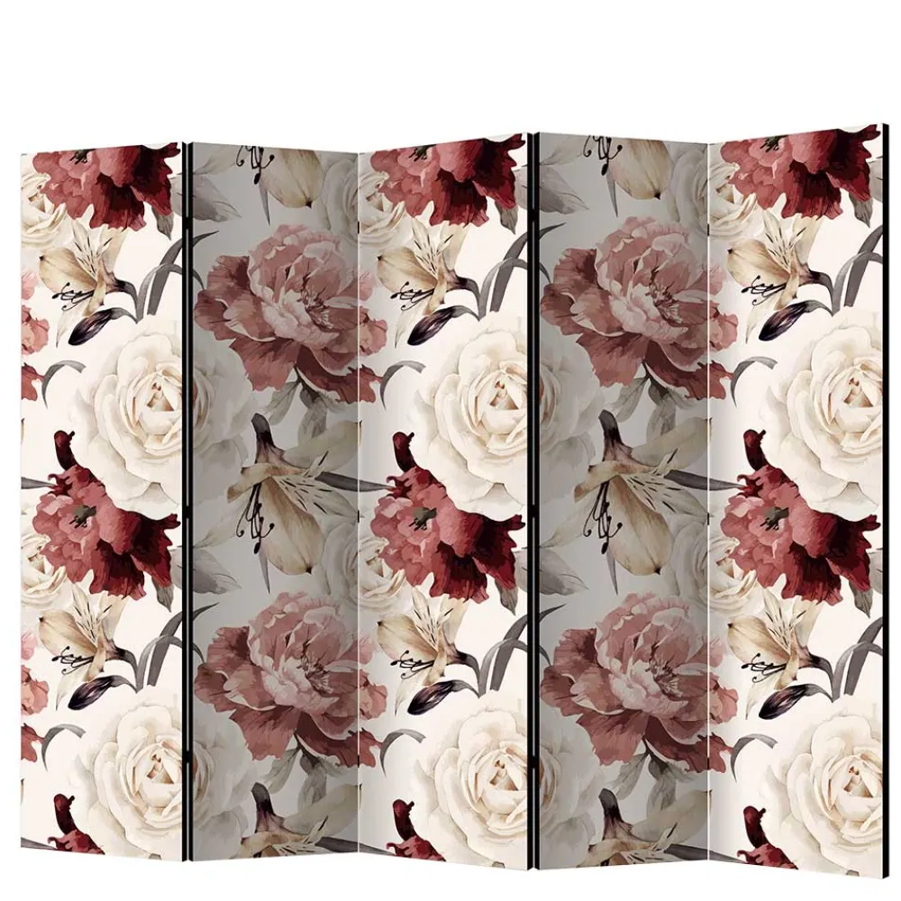 Wohnen Vintage Motiv Paravent mit Rosen in Rot Weiß - Vakuum