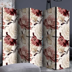 Wohnen Vintage Motiv Paravent mit Rosen in Rot Weiß - Vakuum