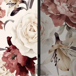 Wohnen Vintage Motiv Paravent mit Rosen in Rot Weiß - Vakuum