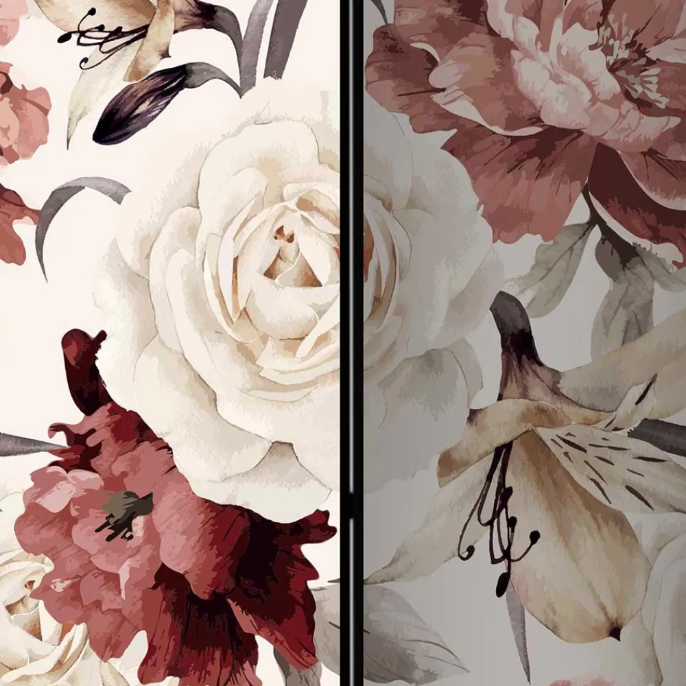 Wohnen Vintage Motiv Paravent mit Rosen in Rot Weiß - Vakuum