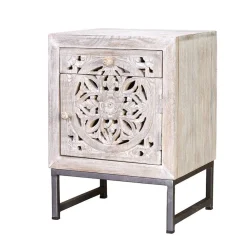 Wohnen Vintage Möbel|Nachttische*Vintage Nachtschrank aus Mangoholz White Wash - Fudorus