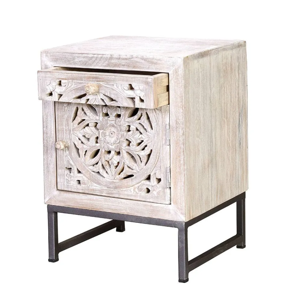 Wohnen Vintage Möbel|Nachttische*Vintage Nachtschrank aus Mangoholz White Wash - Fudorus