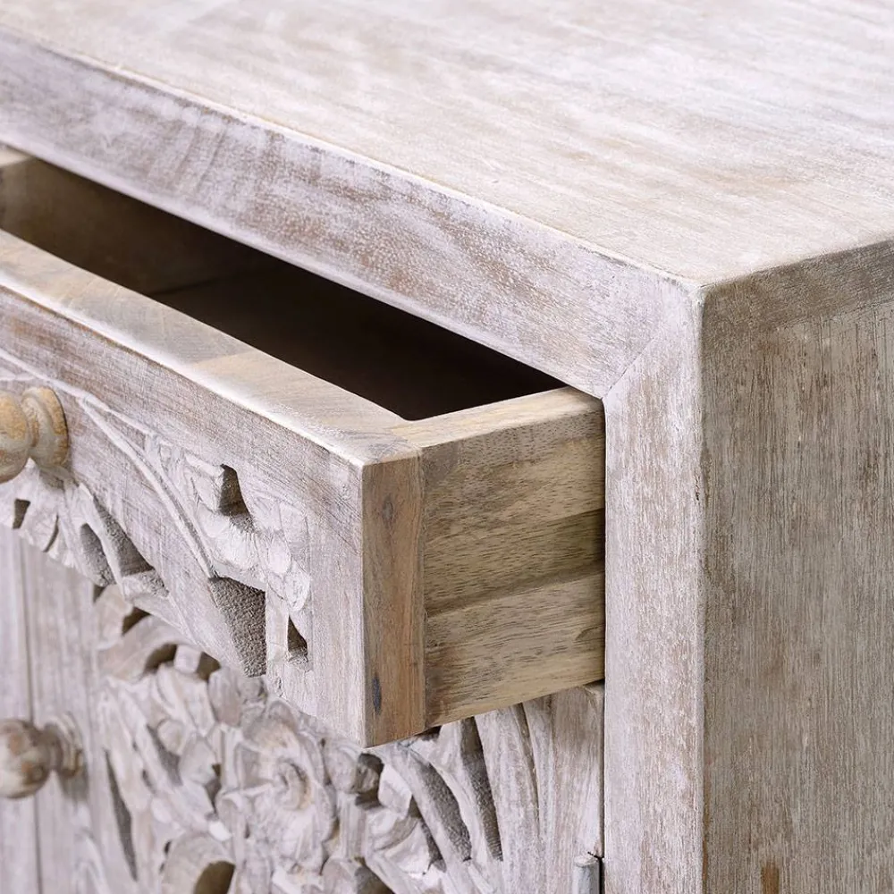 Wohnen Vintage Möbel|Nachttische*Vintage Nachtschrank aus Mangoholz White Wash - Fudorus