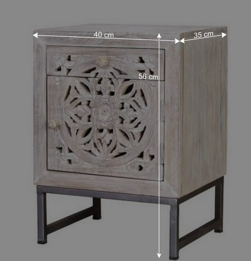 Wohnen Vintage Möbel|Nachttische*Vintage Nachtschrank aus Mangoholz White Wash - Fudorus