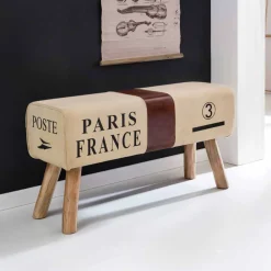 Wohnen Vintage Polsterbank Clause mit Holz Leinen Echtleder