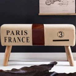 Wohnen Vintage Polsterbank Clause mit Holz Leinen Echtleder