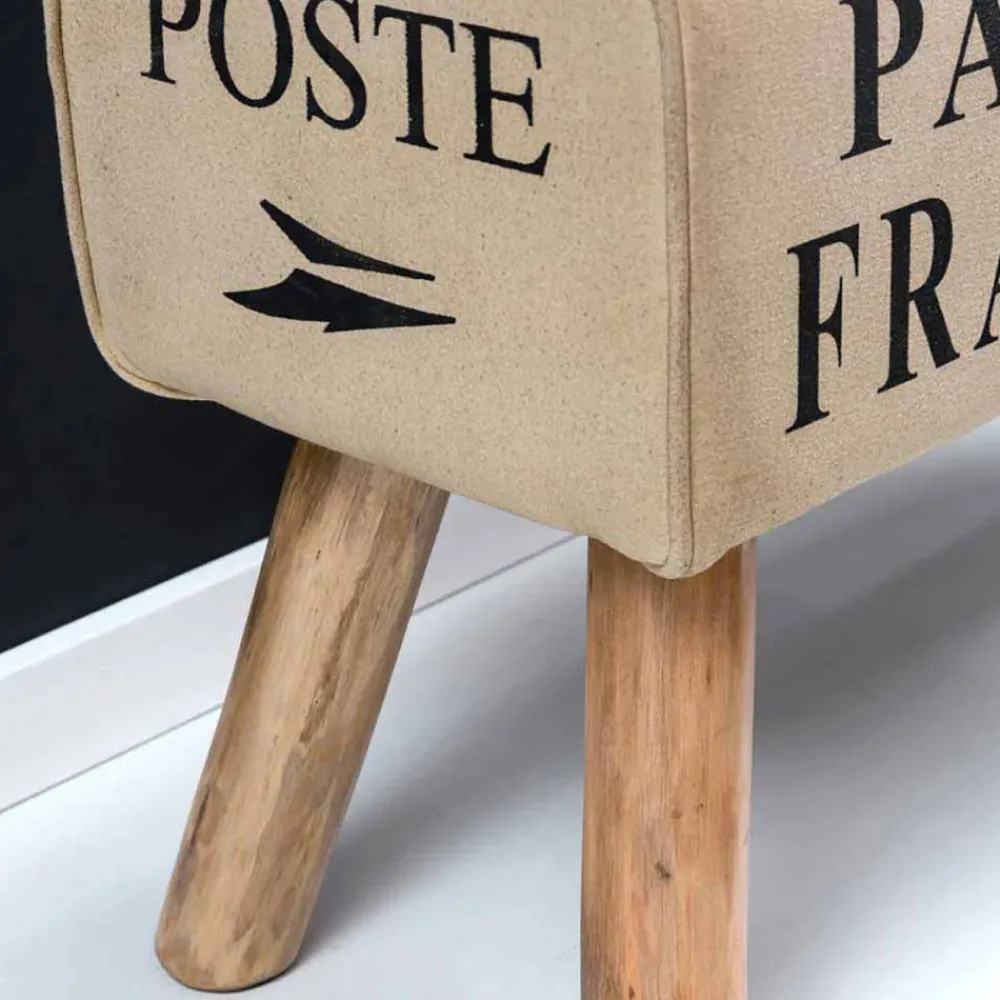 Wohnen Vintage Polsterbank Clause mit Holz Leinen Echtleder