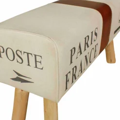 Wohnen Vintage Polsterbank Clause mit Holz Leinen Echtleder