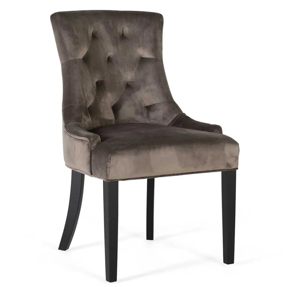 Wohnen Vintage Möbel*Vintage Polsterstuhl aus dunkelgrauem Samt - Blances (4er Set)