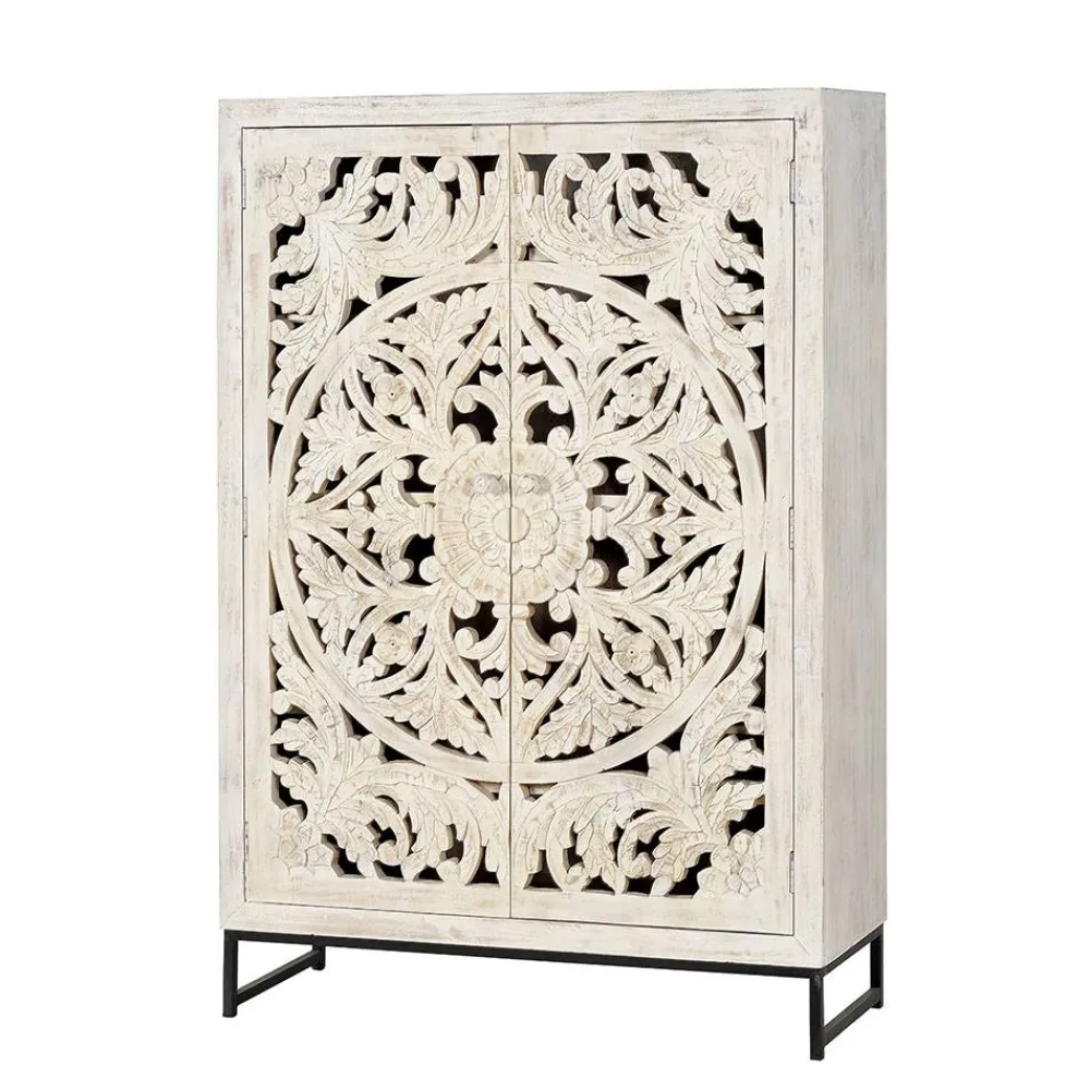 Wohnen Vintage Schrank in Mangoholz White Wash - Fudorus