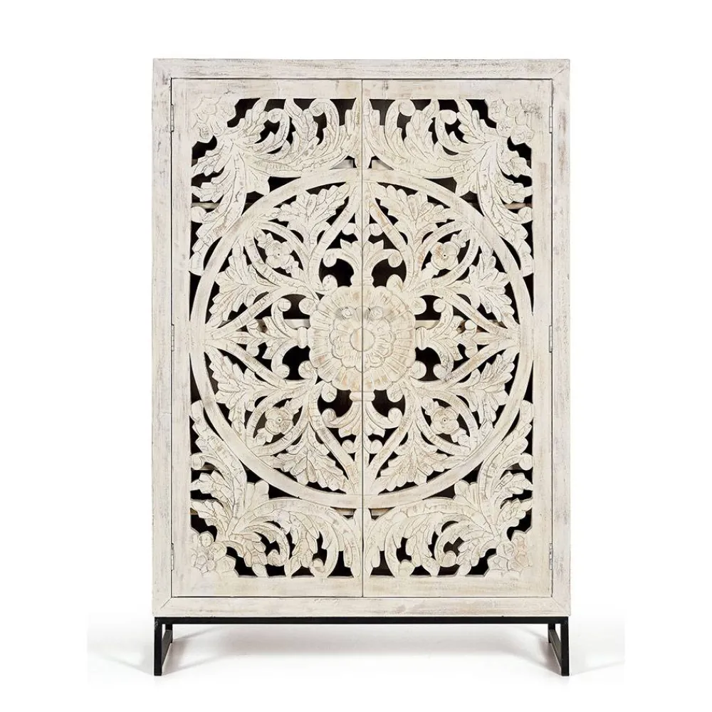 Wohnen Vintage Schrank in Mangoholz White Wash - Fudorus