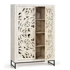 Wohnen Vintage Schrank in Mangoholz White Wash - Fudorus