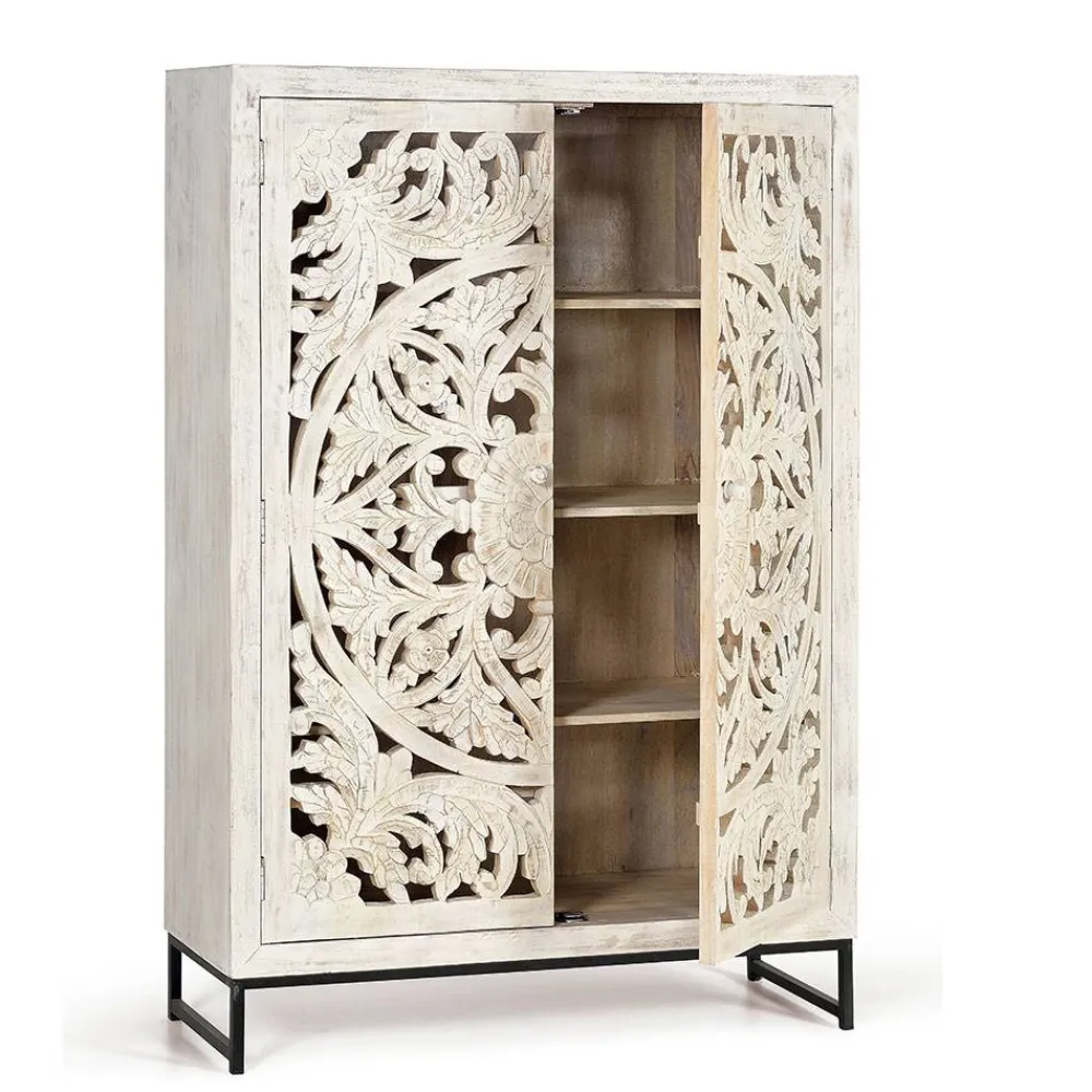 Wohnen Vintage Schrank in Mangoholz White Wash - Fudorus