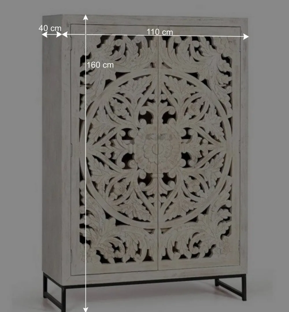 Wohnen Vintage Schrank in Mangoholz White Wash - Fudorus