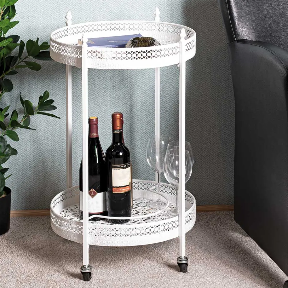 Wohnen Vintage Servierwagen aus Metall in Rund - Cedreona